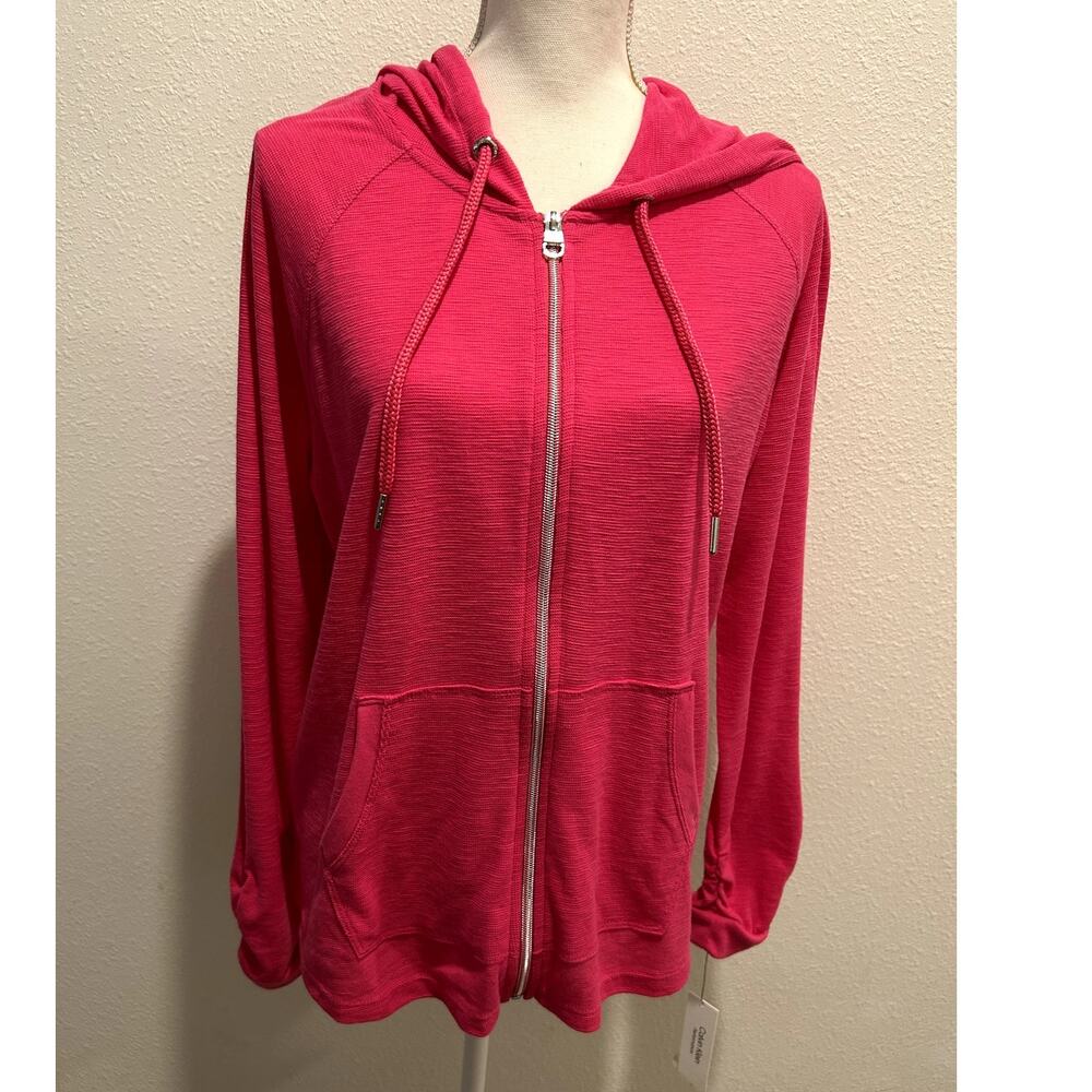 Calvin Klein Womens Pink Hoody With Front Zipper Size XXL Lightweight NWT B109